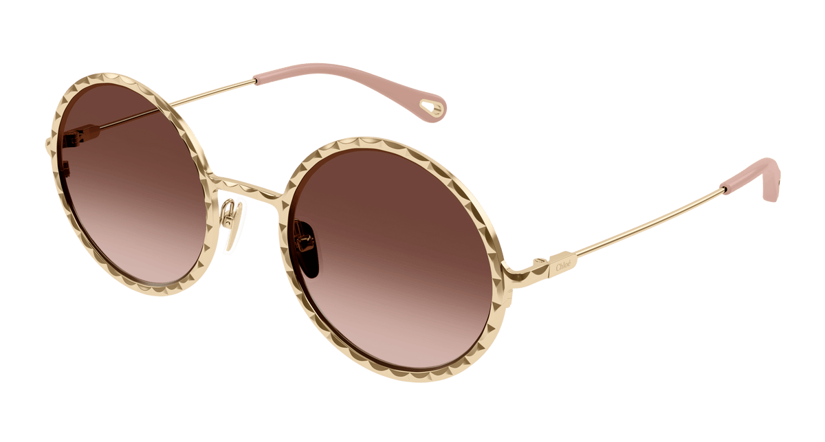 Chole Round Scalloped Rim Sunglasses in Light Brown Chloe Aly 55mm Metal Round Sunglasses | Neiman Marcus main image 4