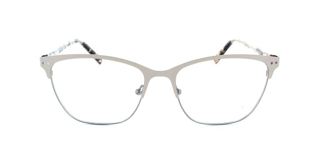 Women's full rim metal rounded cat-eye eyeglass frame in color cream/gunmetal by Tribeca Eyewear.