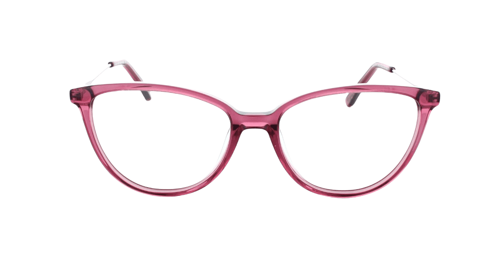 Women's full rim plastic modified oval eyeglass frame in color pink purple/silver by Tribeca Eyewear