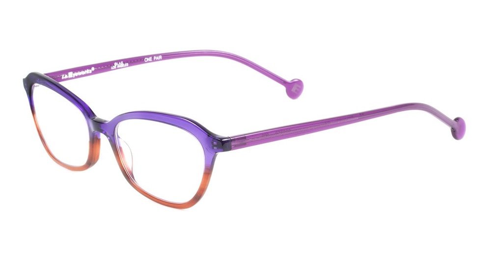 Full rim plastic cat-eye women’s eyeglass frame in color violet bark by L.A. Eyeworks.