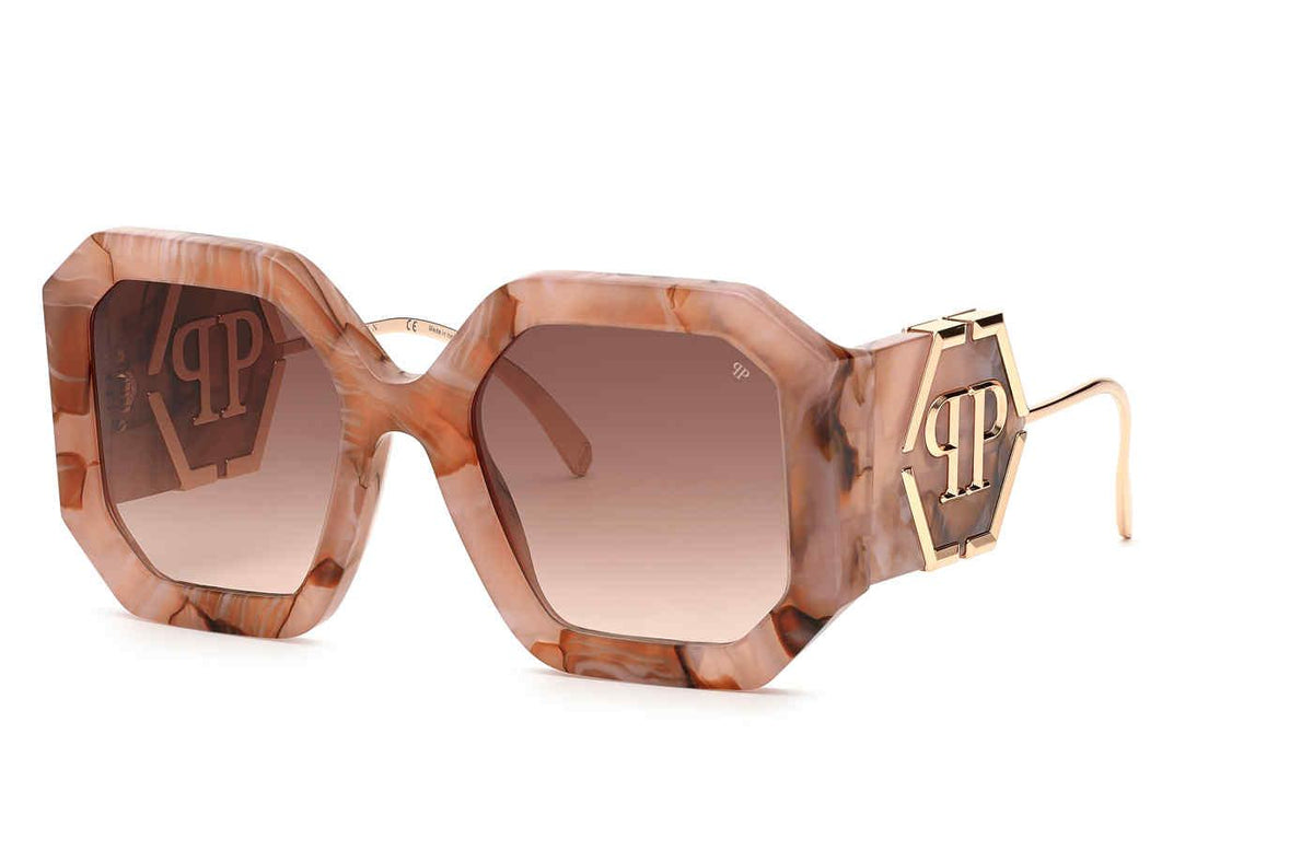 Philipp Plein SPP067 06Z8 Sunglasses Shiny Pink Marble/Gold Square Frame Philipp Plein sunglasses SPP067 WOMAN 54/22/140 06Z8 ROSA  main image 3