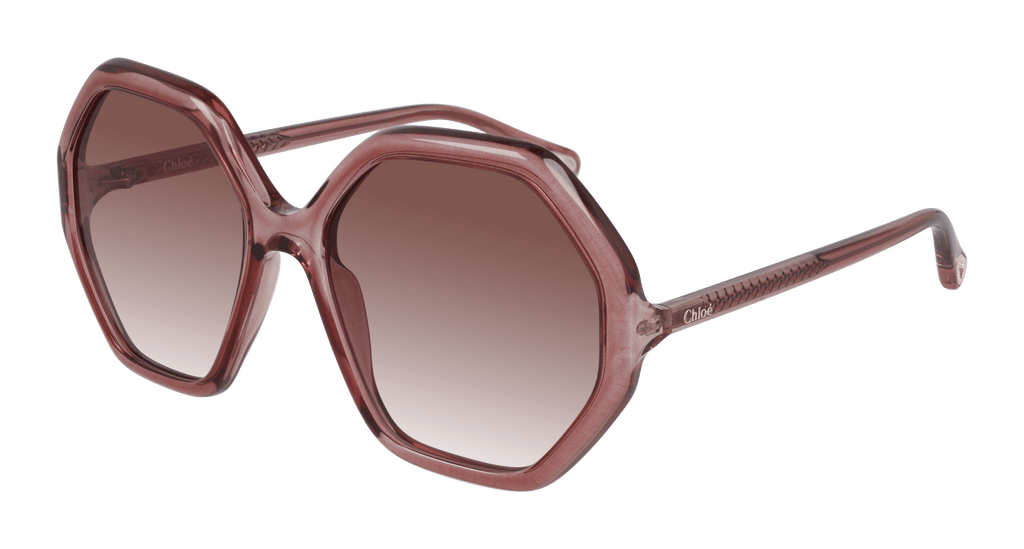 Chloe Amber Hexagon Sunglasses with Pink Lenses