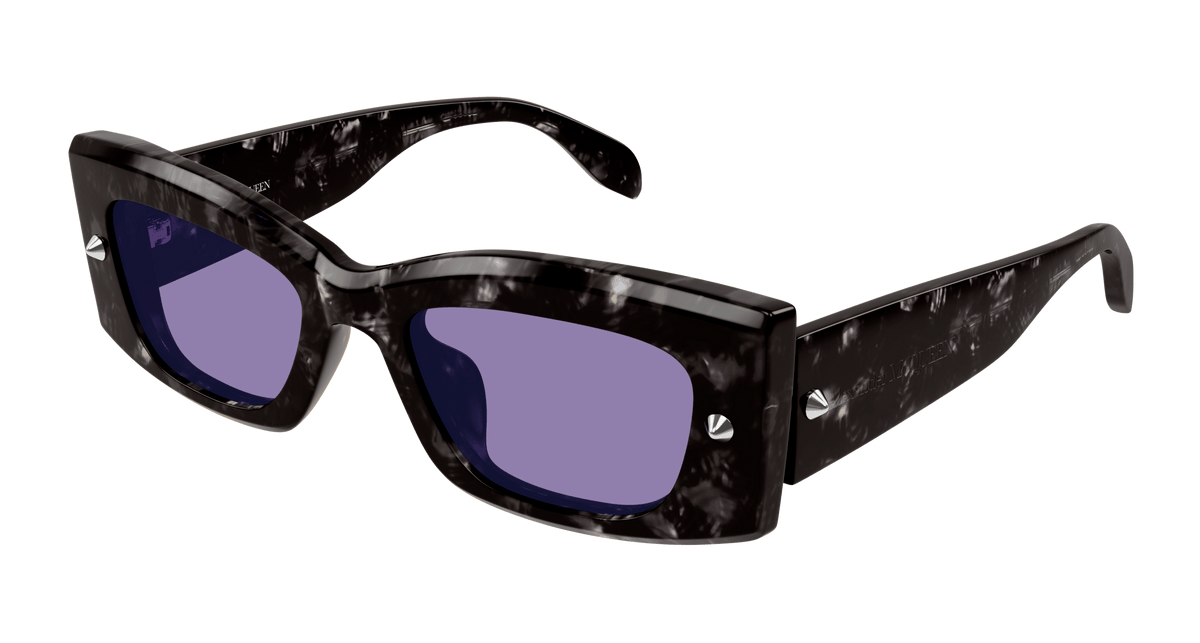 Alexander McQueen Silver Frame Sunglasses with Purple Lenses Y2K Metal Sunglasses in Light Silver | McQueen US main image 4