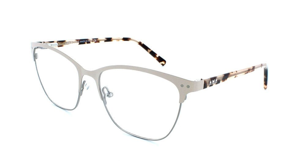 Women's full rim metal rounded cat-eye eyeglass frame in color cream/gunmetal by Tribeca Eyewear.