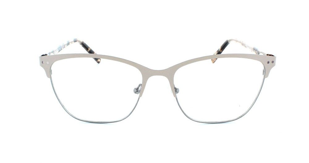 Women's full rim metal rounded cat-eye eyeglass frame in color cream/gunmetal by Tribeca Eyewear.