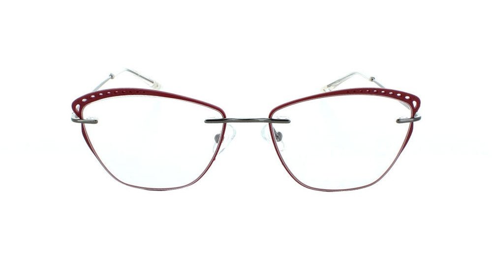 Women's fully rimless metal rectangular eyeglass frame in color shiny gun by Tribeca Eyewear