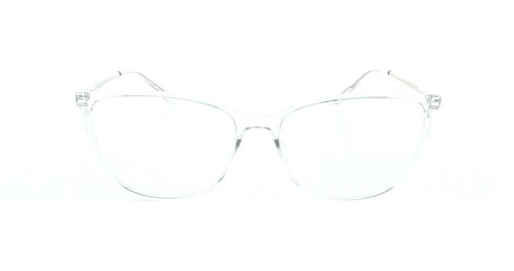 Women's full rim plastic square eyeglass frame in color crystal/shiny silver by Tribeca Eyewear.