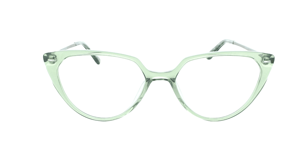 Women's full rim plastic oval eyeglass frame in color transparent light green by Tribeca Eyewear.