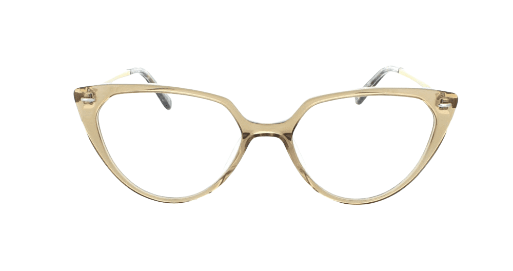 Women's full rim plastic oval eyeglass frame in color transparent light brown by Tribeca Eyewear.