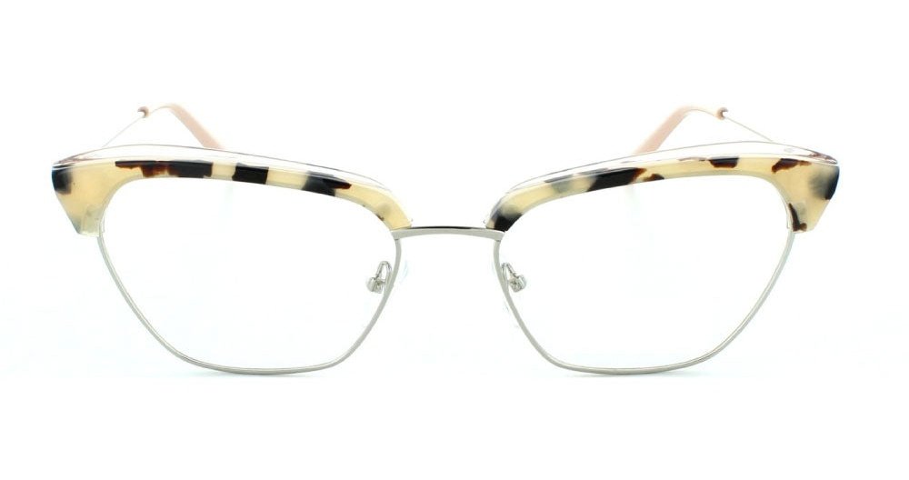 Women's full rim metal square cat-eye eyeglass frame in color demi/silver by Tribeca Eyewear.