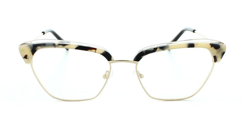 Women's full rim metal square cat-eye eyeglass frame in color demi/silver by Tribeca Eyewear.