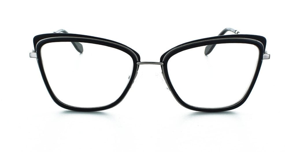 Women's full rim metal/plastic cat-eye eyeglass frame. Color black/silver by Tribeca Eyewear