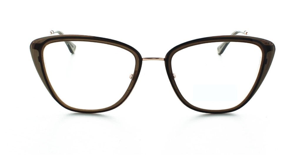 Women's full rim metal/plastic squared eyeglass frame in color brown/rose gold by Tribeca Eyewear.