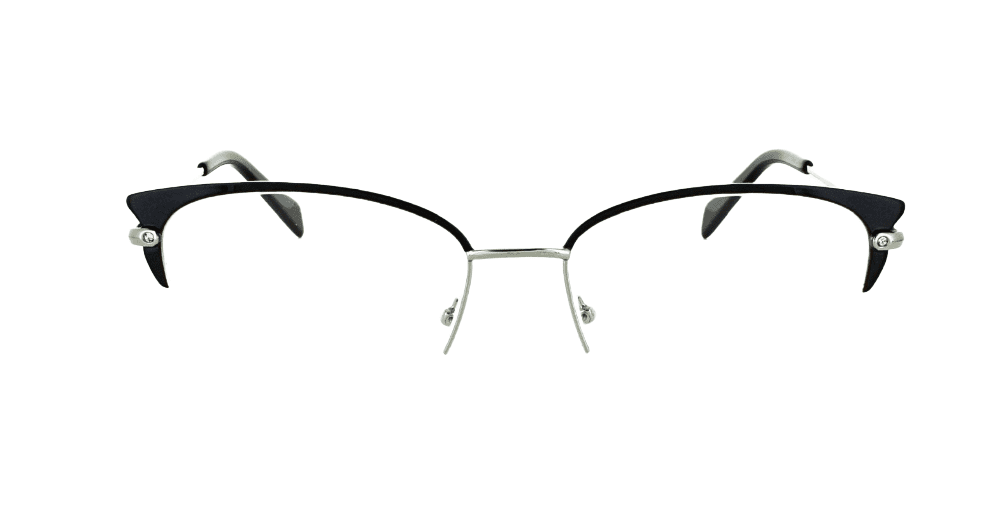 Women's grooved rim metal oval eyeglass frame in color black/silver by Tribeca Eyewear.