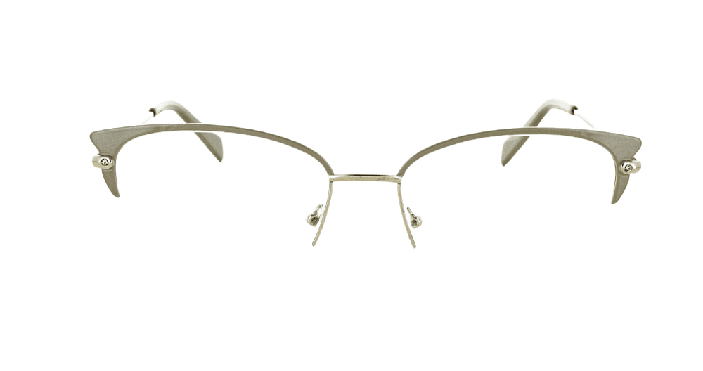 Women's grooved rim metal oval eyeglass frame in color cream/ gold by Tribeca Eyewear.