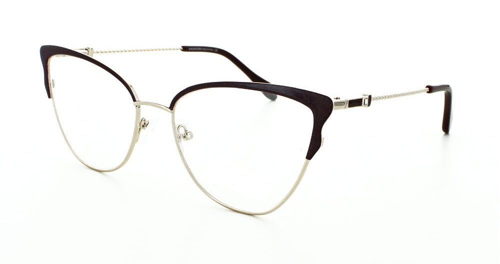 Women's full rim metal cat-eye eyeglass frame in color glitter burg/gold by Tribeca Eyewear.