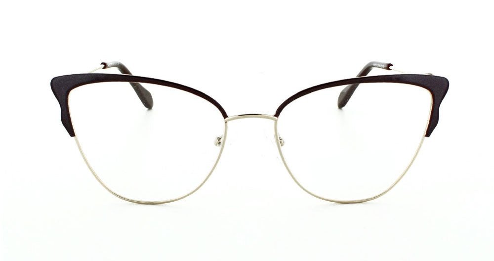 Women's full rim metal cat-eye eyeglass frame in color glitter burg/gold by Tribeca Eyewear.