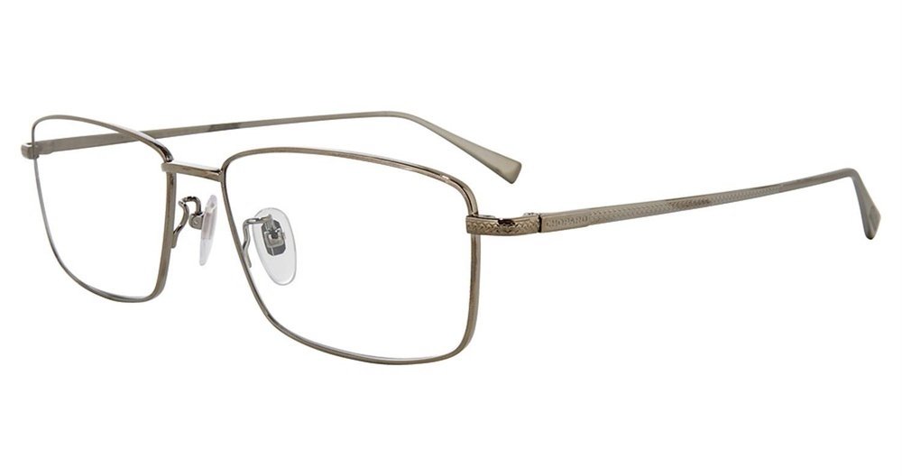 Full rim rectangular metal men’s eyeglass frame in color gunmetal by Chopard.